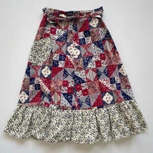 Vtg 70s 80s Patchwork Western Prairie Wrap Skirt / Sz S / Ruffle Cottagecore